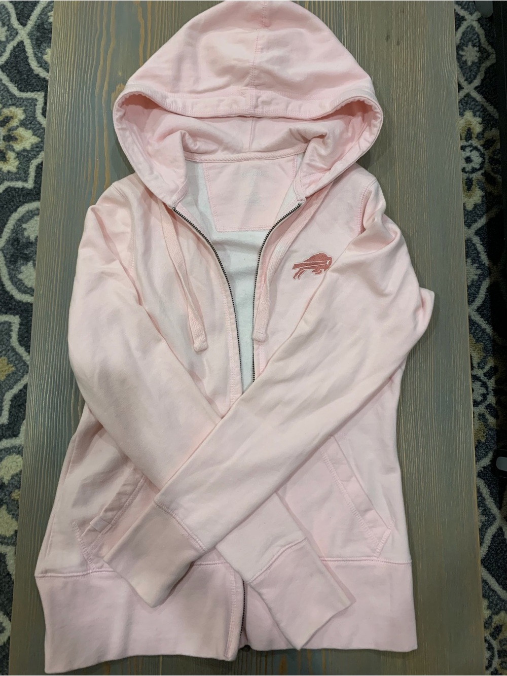 Women’s Buffalo Bills Antigua Light Pink Zip-Up Hooded Sweatshirt